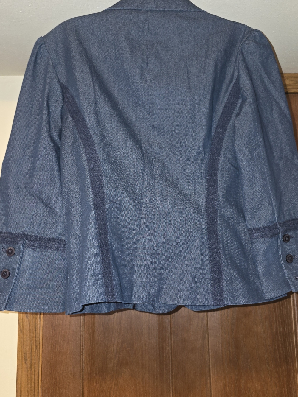 Work to Weekend Women's Size 4 Denim Look Blazer Blue Stretch Career Jacket